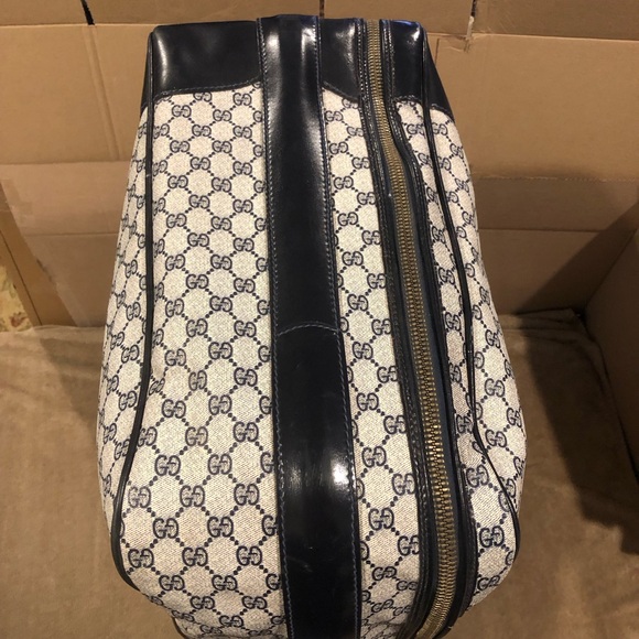 GUCCI SUPREME Sherry Line Soft Sided Coated Canvas Navy GG Web Monogram Suitcase - Picture 5 of 17